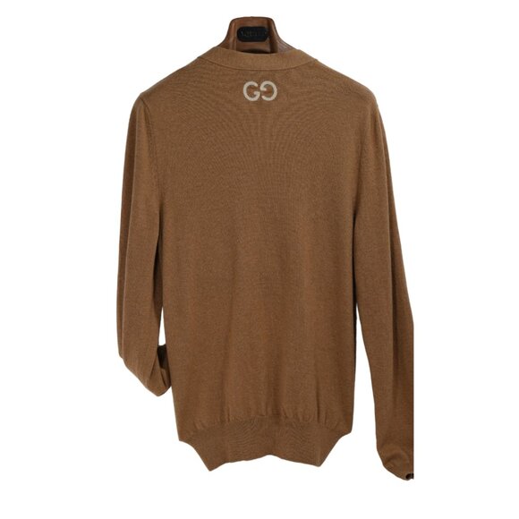 Gucci V-Neck Cardigan Embroidered GG Brown - Picture 2 of 12
